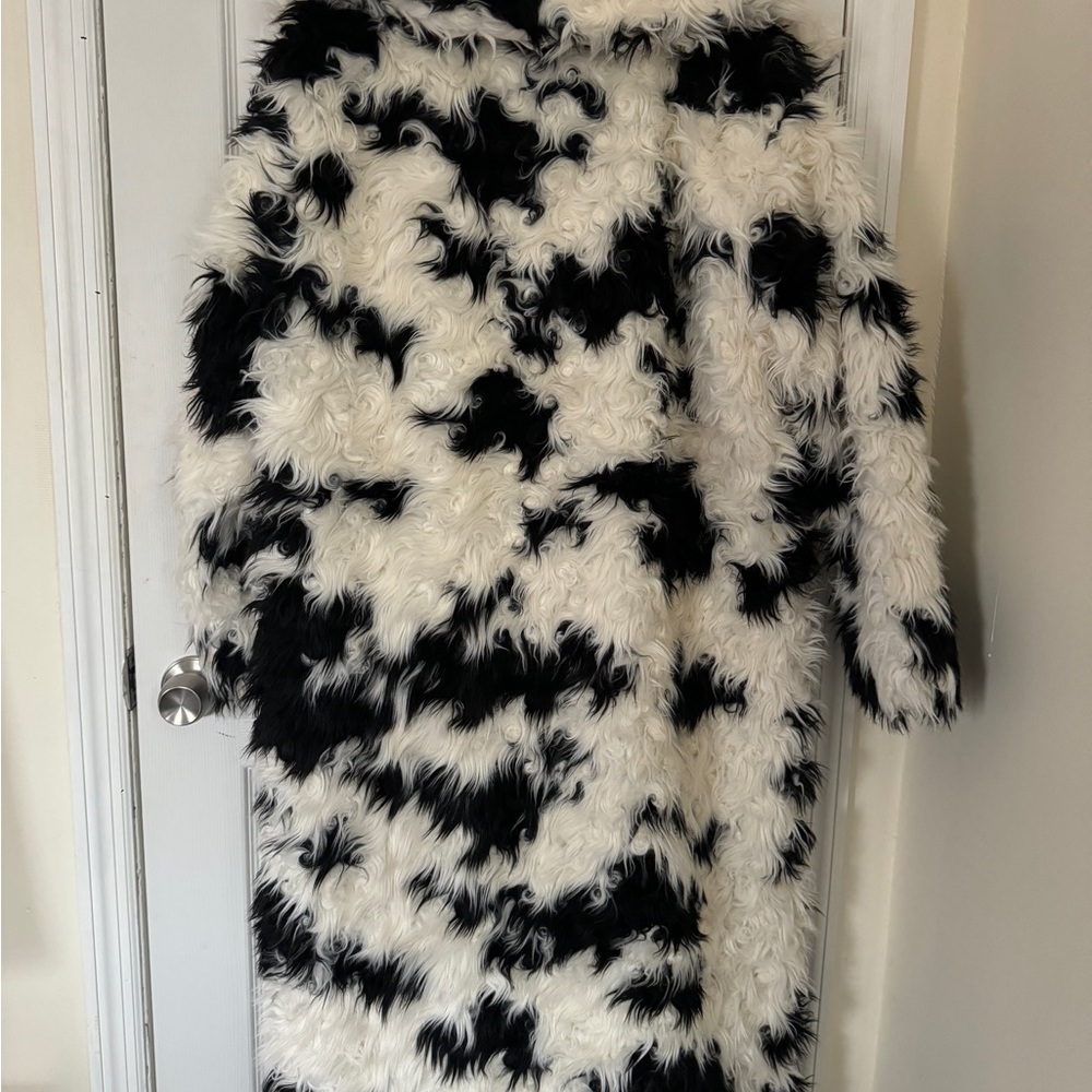 Nasty Gal Black and White Faux Fur Coat